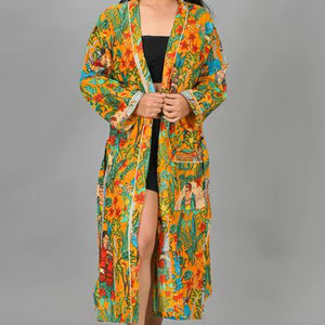 Al por mayor: Elegante bata de algodón orgánico transpirable para mujer, con cuello en V y cordón, ideal para verano y otoño. - Product Image 4