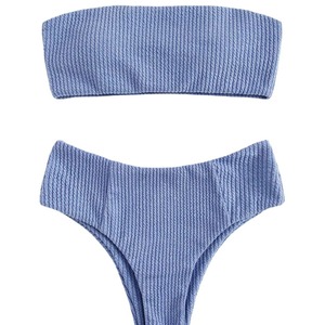 Bikini de Dos Piezas con Cintura Alta para Mujer, Diseño Personalizado de Fábrica con Logotipo Impreso, Tipo Bandeau Acanalado, Venta al Por Mayor - Product Image 5