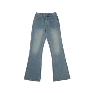 Wholesale OEM ODM Unisex <b>Boot</b> Cut Denim Casual Jeans Breathable Eco-Friendly Solid Medium Wash Loose Fit Mid Waist - Product Image 2