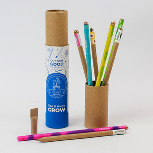 Ensemble cadeau stylo et crayon plantables, écologique, papier recyclé infusé de graines, encre bleue, largeur d'écriture 0,7 mm, dans un tube en papier - Product Image 2