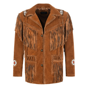 Chaqueta de Cuero de Ante Marrón Clásica Estilo Vaquero Occidental Personalizada para Hombre con Flecos y Cuentas, Abrigo de Ante de Vaca Vintage para Vaquero, Ropa Exterior ODM/OEM - Product Image 1