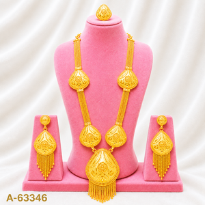Ensemble de bijoux classique plaqué or 24 carats, collier, boucles d'oreilles, design à pompon, pour femmes, mariage, A-63346 - Product Image 1