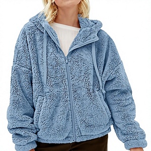 Wholesale <b>Women</b> Oversized Sherpa Fleece Hoodie Zip Up Fluffy <b>Teddy</b> Hoodie Winter Warm Coat OEM Factory - Product Image 3