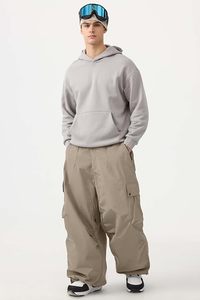 Pantalon cargo unisexe imperméable avec fermeture à boutons et cordon de serrage à la taille, couleur beige, pour adultes - Product Image 4