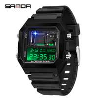 Montre numérique SANDA 6216 pour homme, bracelet en TPU, montre électronique carrée, OEM ODM, logo personnalisé, LED, étanche, montre tendance