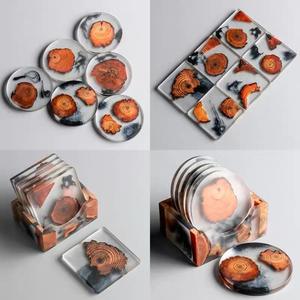 Hot Sale <b>Square</b> & Round Design Wood Resin Coaster with Holder <b>Set</b> Tea & Coffee Cup Mats & Pads - Product Image 2