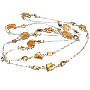 Collier en pierre brute de citrine naturelle, argent sterling 925, long, fait main, style bohème, pour femmes et unisexe - Product Image 1