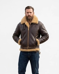Chaqueta de aviador estilo bomber para hombre, de piel de oveja marrón, con forro térmico aislante. - Product Image 1