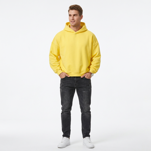 Sudadera con Capucha Corta para Hombre, Color Amarillo Sólido, Manga Raglán, Informal, Sin Forro - Product Image 2