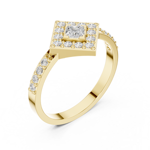 Bague de fiançailles en or jaune avec halo de diamants de laboratoire taille princesse pour femme, bijoux de mariage - Product Image 4