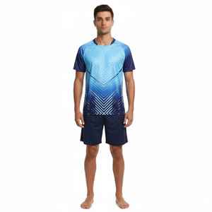 Ensemble de maillot de tennis sublimé pour homme Gradient Blue Moisture, manches courtes, coupe athlétique, tissu respirant, vêtements d'été - Product Image 1