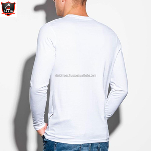 Camiseta blanca ajustada para hombre, camisa de manga larga Regular, 100% de algodón, ajustada, con cuello redondo, barata - Product Image 2