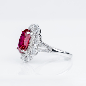 Bague Cocktail Femme en Argent Sterling 925 avec Rubis, Taille Ronde Brillante, Sertissage Halo Pavé, Style Fleur Classique, Bijoux Fins - Product Image 2