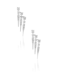 Boucles d'oreilles pendantes à trois rangs de diamants de laboratoire, plaquées rhodium, style ethnique, en or rose 10K 14K 18K, argent 925 935, pour femme, mariage - Product Image 3