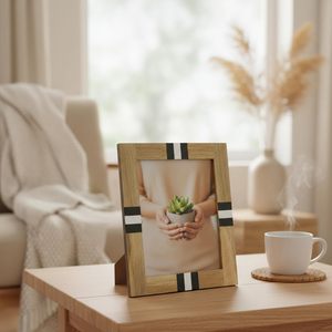 <b>Large</b> Picture <b>Frame</b> Tabletop Photo <b>Frames</b> Stripe Inlay Wood & Resin Design Natural Beige Portrait Decorative Home Décor <b>Frames</b> - Product Image 1