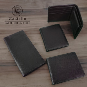 High Quality Handmade Castello Genuine Pebble Top Grain Leather Men's Bi-fold <b>Billfold</b> ID Card Short Open Closure Polyester - Product Image 5