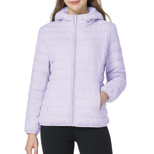 <b>Light</b> Purple Hooded <b>Puffer</b> <b>Jacket</b> Women's Casual Autumn Windproof Slim Fit Zipper Closure Solid Color Polyester Shell - Product Image 1