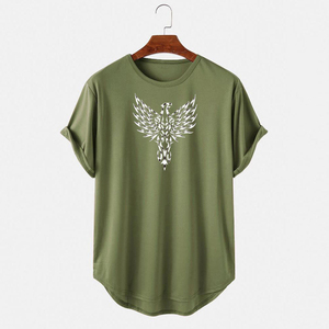 Camiseta Personalizada para Hombre con Dobladillo Curvo, Estampado Gráfico de Fénix, Corte Musculoso, Mezcla de Algodón y Elastano, Transpirable, para Verano - Product Image 4