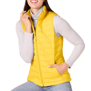 Chaleco Acolchado Amarillo con Cuello Alto para Mujer, Cierre Frontal con Cremallera, Prenda Exterior Informal con Bolsillos, Chaleco sin Mangas Cortavientos para Otoño - Product Image 2