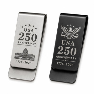 Pince à billets en métal USA 250ème anniversaire, vente en gros |   Cadeau promotionnel patriotique d'entreprise avec logo personnalisé gravé - Product Image 2