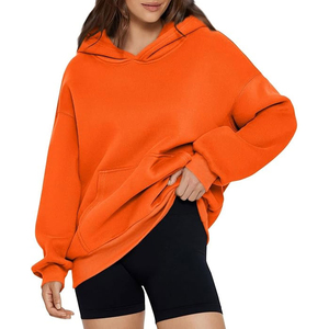 Sweat-shirt à capuche oversize pour femme, 100% coton molletonné, manches longues, poches, design asymétrique, hiver, devant court - Product Image 6