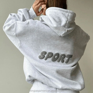 Sweat à capuche rose oversize pour femme avec impression personnalisée en relief au dos, manches classiques, en coton tricoté, idéal pour l'automne - Product Image 2