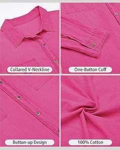 Chemises en jean pour femmes de couleur rose, style vintage, de haute qualité, à manches longues et boutonnées, style western, vente en gros - Product Image 5