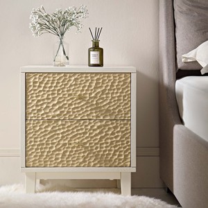 Modern White Bedside Cabinet 2 Drawer Nightstand Textured <b>Storage</b> <b>Side</b> <b>Table</b> for Bedroom - Product Image 1