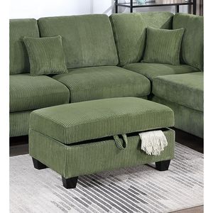 Splendido Set di Mobili per Soggiorno in Velluto a Coste Color Salvia, Divano LAF, Chaise Longue RAF e Pouf, 3 Pezzi - Product Image 4