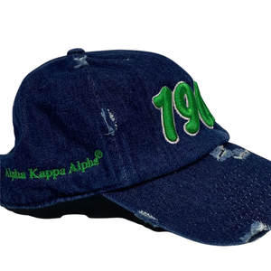AKA 1908 Dark Denim <b>Hat</b> Green Embroidered Letter Baseball <b>Cap</b> Adjustable Washed Denim Headwear Casual Fashion Vintage Style <b>Cap</b> - Product Image 3