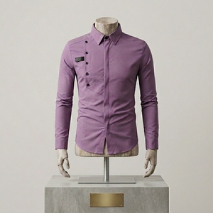 Men Purple Long Sleeve Slim Fit Dress <b>Shirt</b> Solid Color Button Down Collar Smart Casual Woven Fabric - Product Image 5