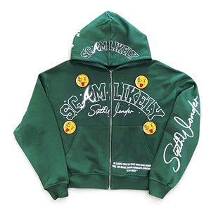 Sudadera con capucha de forro polar para hombre, verde, con cremallera, gráficos llamativos, detalles divertidos, estilo urbano, corte holgado, moda urbana expresiva - Product Image 1