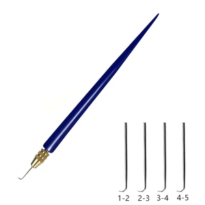 Juego de Agujas Ergonómicas Ventiladas Azul Oscuro, 4 Tamaños, Agujas de Micro Gancho de Acero 1-2 a 4-5, Herramienta Profesional para Extensiones de Cabello y Pelucas - Product Image 1