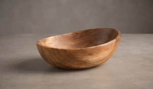 Natural Finish <b>Mango</b> <b>Wood</b> Serving <b>Bowl</b> Organic Asymmetric Oval Salad <b>Bowl</b> with Slanted Diagonal Rim Design - Product Image 3