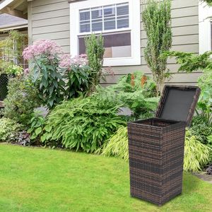 Cestino per Rifiuti in Rattan Marrone Sfumato con Coperchio e Struttura in Ferro per Uso Interno e Domestico - Product Image 1