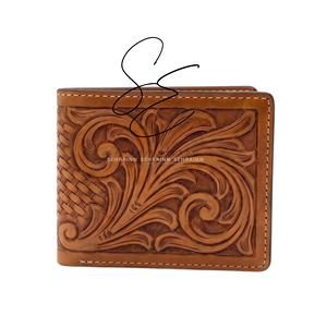 Carteras Cortas de Cuero Genuino Hechas a Mano, Cartera Bifold de Cuero Repujado Vintage para Hombre, Regalos Rústicos Estilo Vaquero - Product Image 2