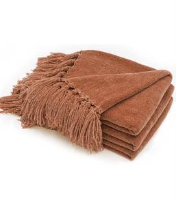 Plaid de luxe nordique en chenille couleur rouille, 100 % polyester, respirant, écologique, portable, pour toutes les saisons - Product Image 1