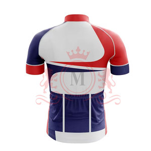 Ensemble maillot et short de cyclisme pour homme, design color block rouge, blanc et bleu, fermeture éclair intégrale sur le devant, coupe sans couture pour adultes - Product Image 4