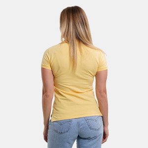 Polo à manches courtes jaune pour femme, couleur unie, tissu tricoté décontracté, longueur normale - Product Image 2