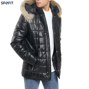 Genuine Leather PU Puffer Jacket With <b>Fur</b> <b>Hood</b> Windproof Down Filled Winter <b>Coat</b> Casual Style Regular Fit - Product Image 3