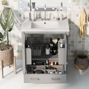 "Modern 30" Bathroom Vanity with Single Undermount Sink & 2-Door Storage Cabinet Soft-Closing Drawers" - Product Image 3