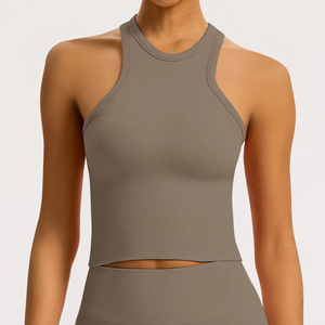 Round Neck Hanging Neck Sleeveless Knitted Casual Women's Tight Fitting Breathable Quick Dry Running Yoga Tank <b>Top</b> - Product Image 4