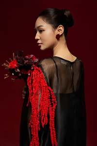 Robe de maternité décontractée et élégante en organza noir, transparente, à manches longues, col rond en soie, coupe droite ample, pour l'été, ODM - Product Image 4