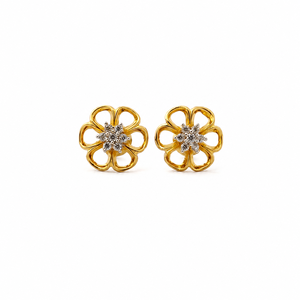 Pendientes de Diamantes Florales de Oro Amarillo de 18 Quilates para Mujer, Acabado Pulido, Diseño de Alta Gama, para Uso Diario, Fiestas, Bodas, Regalo, Joyería - Product Image 4