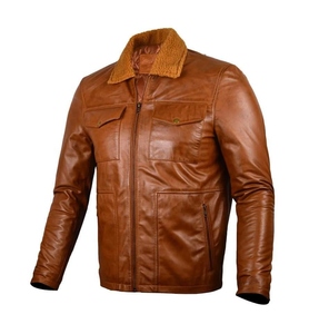 Veste d'hiver en cuir de haute qualité pour homme, en cuir d'agneau véritable, marron, style vintage, veste haut de gamme - Product Image 5