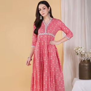 คอวีมีสไตล์ คอกลม แขนยาว พิมพ์ลายดอกไม้ เอวสูง แม็กซี่เดรสยาวสำหรับผู้หญิง ชุดเดรสแขน 3/4 ลำลองหรูหรา - Product Image 1