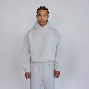 <b>Men</b> Oversized Hooded Sweatshirt Set Solid <b>Black</b> Fleece Cotton Breathable Regular Fit Autumn Wear - Product Image 5