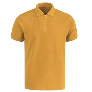 Polo en tricot uni pour homme, manches courtes, fermeture éclair, style décontracté, jaune moutarde - Product Image 5
