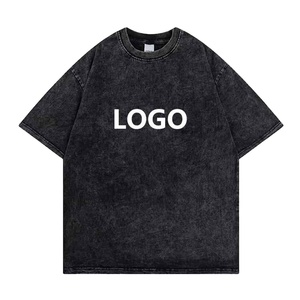 T-shirt de sport pour homme en coton épais 100 % avec logo personnalisé, coupe ample décontractée, style vintage délavé à l'acide, tricoté formellement - Product Image 2