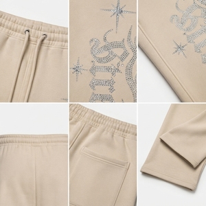 Pantalones de chándal de algodón con cordón en la cintura para hombre, de pierna ancha, de forro polar, informales, para invierno, oversize, con pedrería - Product Image 6